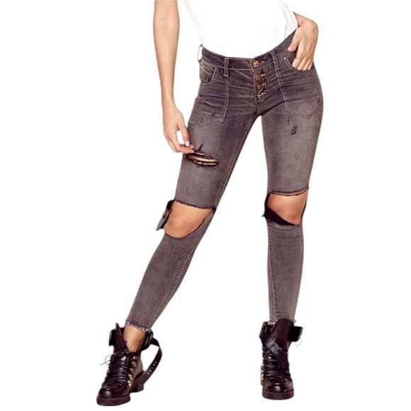 One Teaspoon Gray Skinny Leg Distressed Ankle Cropped Pants(Size 26) - Picture 1 of 10